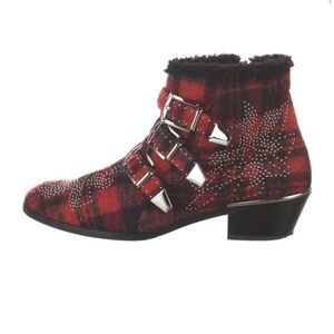 Chloé Wool Plaid Print Western Boots